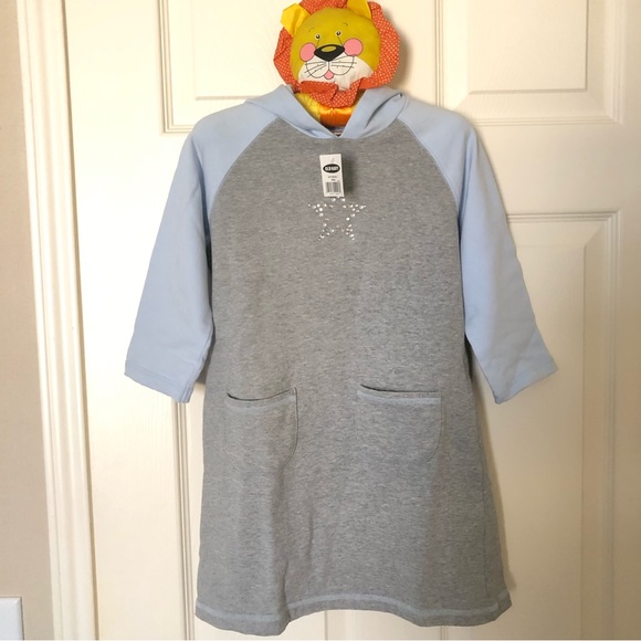 NEW Old Navy Long-Sleeve Cotton Hoodie Dress for Girls Color block, gray blue - Picture 9 of 10